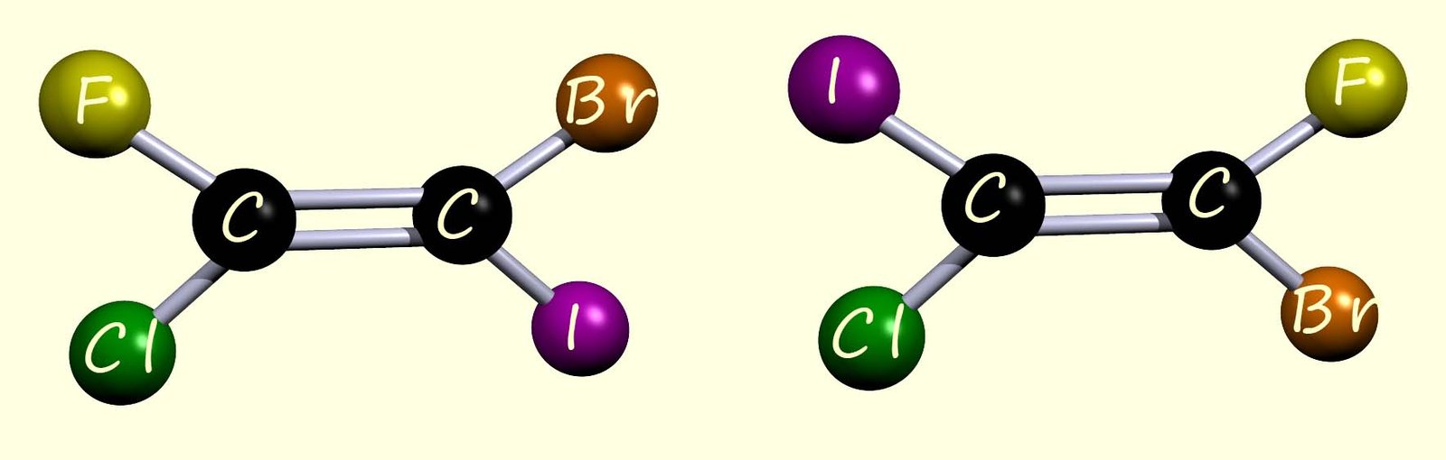 3d models of molecules which are are used to explain why tri-substituted and tetra-substituted alkenes cannot be named using cis and trans system.